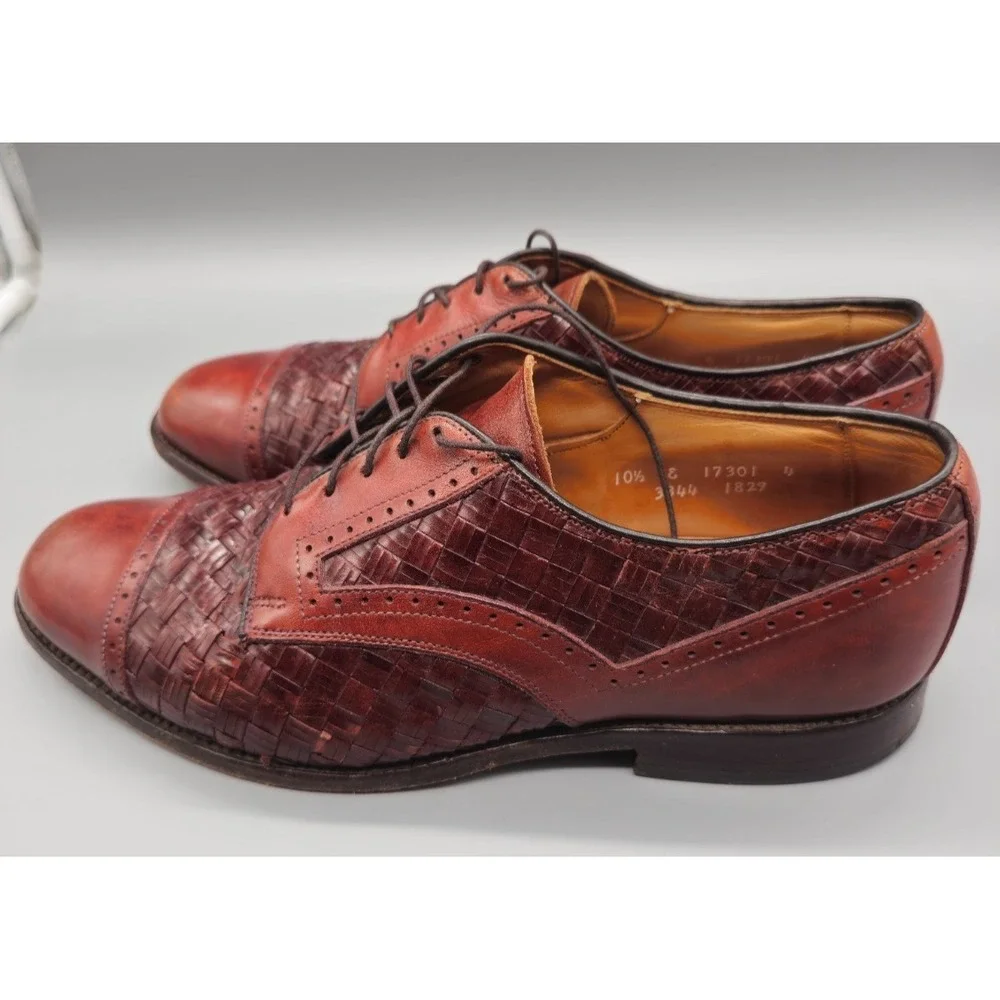 Allen Edmonds Mens Woven Leather Brown CRANDON Lace Up Shoes Sz. 10.5 E
